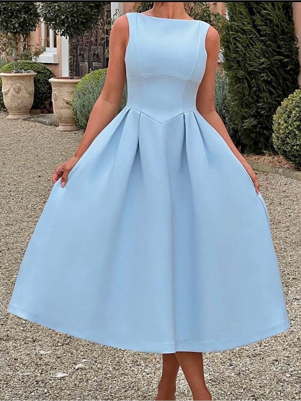 Classic Light Blue Sleeveless Midi Dress